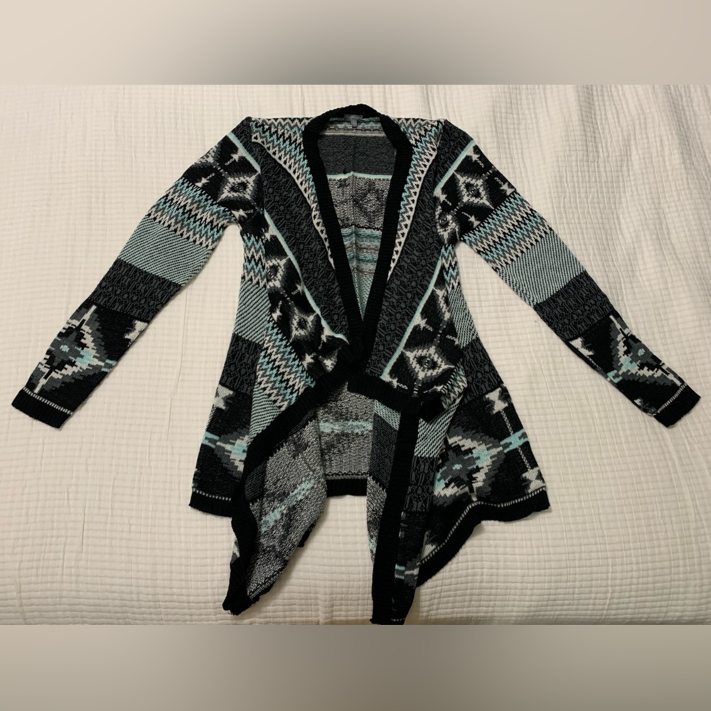 Charlotte Russe Tibal Print Knit Open Cardigan Size L